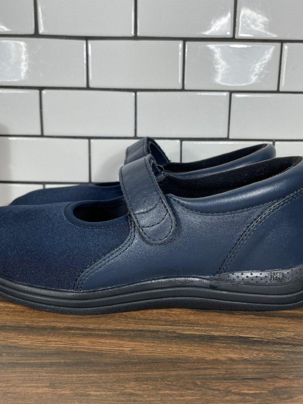 DREW Magnolia Shoes Womens Size 7 Wide Blue Leather Stretch Orthopedic Mary Jane